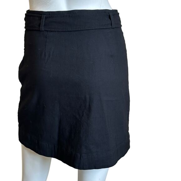 Maeve by Anthropologie Black Faux Wrap Snapp Button Belted Classic Mini Skirt 6 - Picture 2 of 10